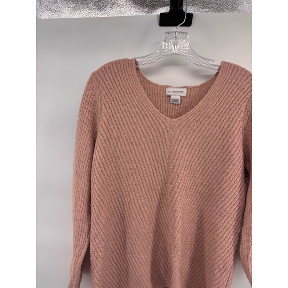 Liz Claiborne Womens V-Neck Long Sleeve Knit Sweater Tunic Top Pink Large - Picture 2 of 4